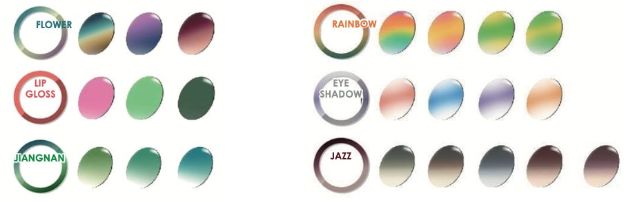 Beauty Lens tint options — Flower, Rainbow, Lip Gloss, Eye Shadow, Jiangnan and Jazz colour gradients