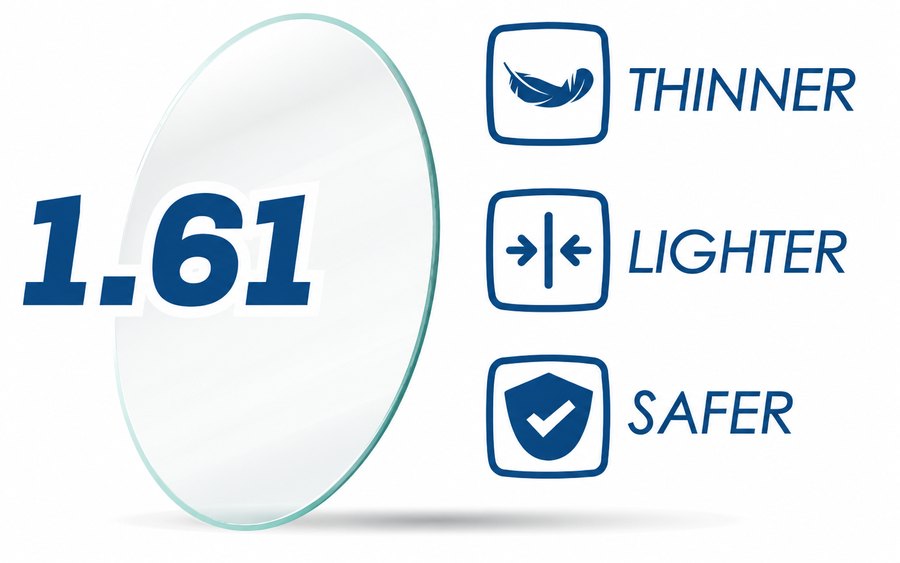 High Index 1.61 coat: thinner, lighter and safer lens