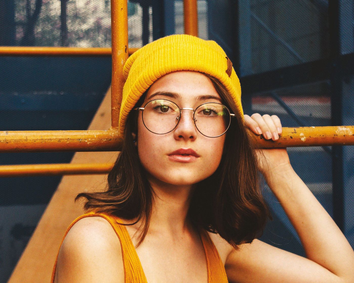 Young woman wearing anti-fatigue eyeglasses
