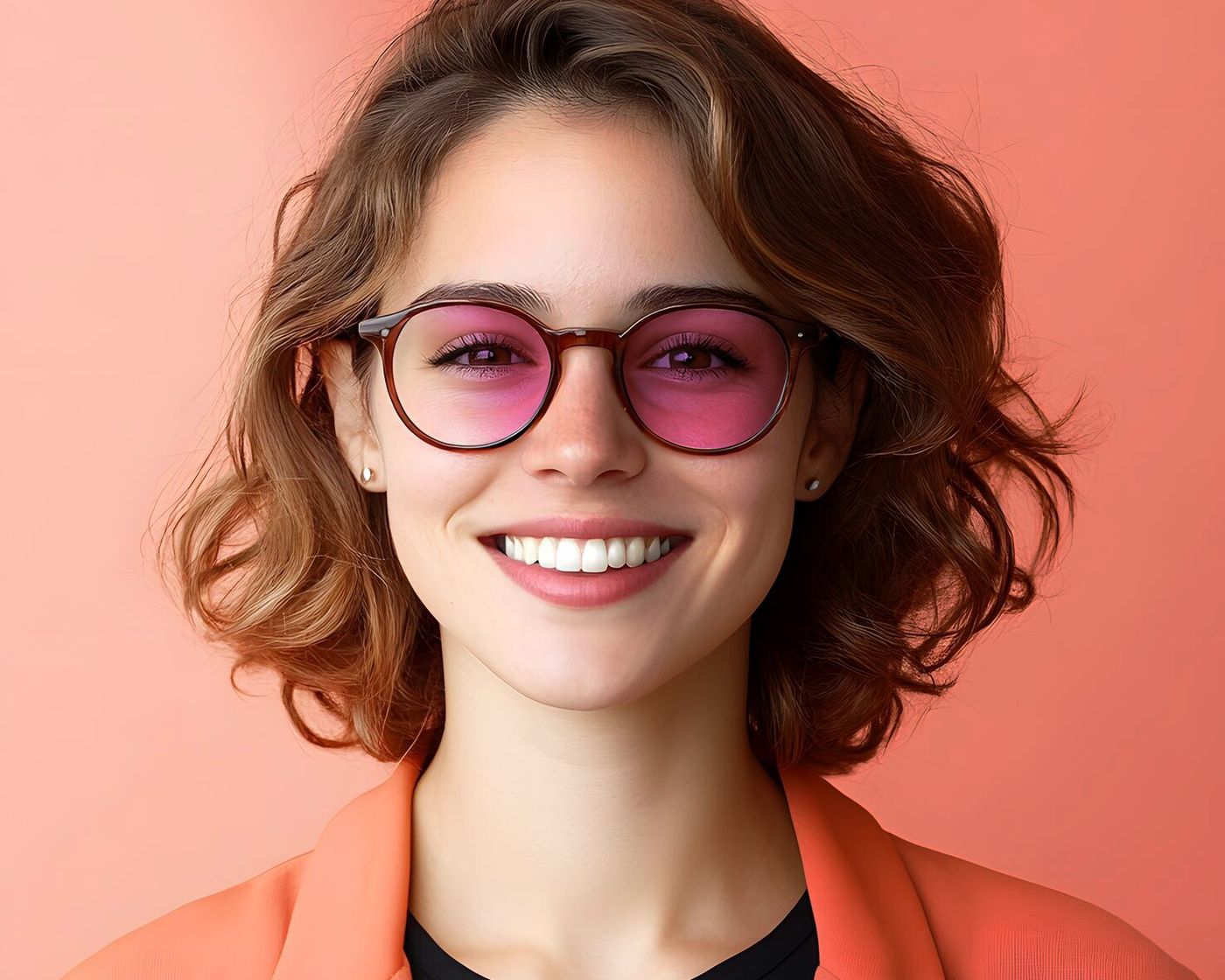 Smiling young woman wearing tinted specialty lenses