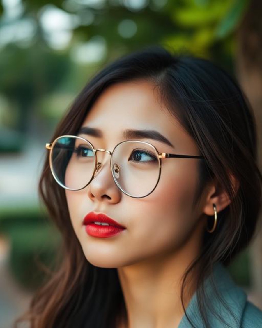 Woman wearing S-Pride Individual progressive eyeglasses